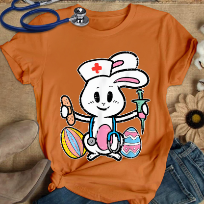 Easter Bunny Nurse Stethoscope Cute Rabbit Cotton Nurse T-shirt