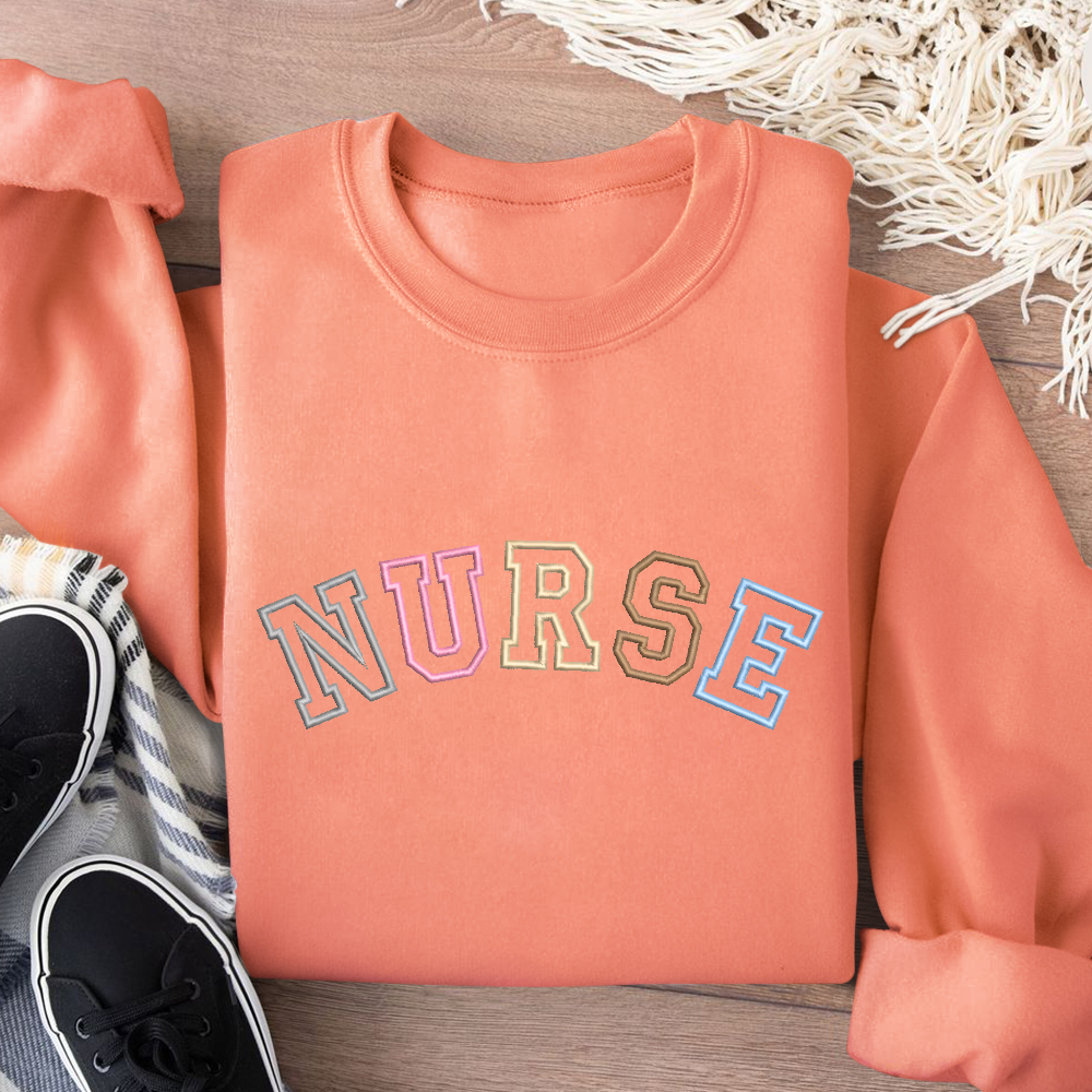 Embroidered Nurse Cotton Pullover Sweatshirt