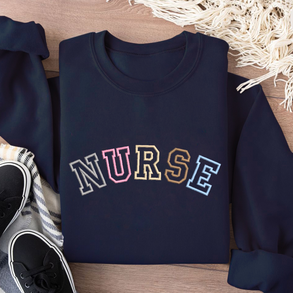 Embroidered Nurse Cotton Pullover Sweatshirt