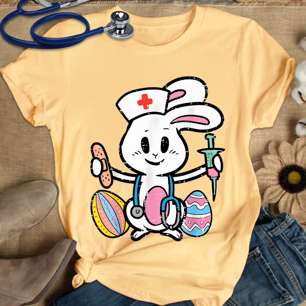 Easter Bunny Nurse Stethoscope Cute Rabbit Cotton Nurse T-shirt