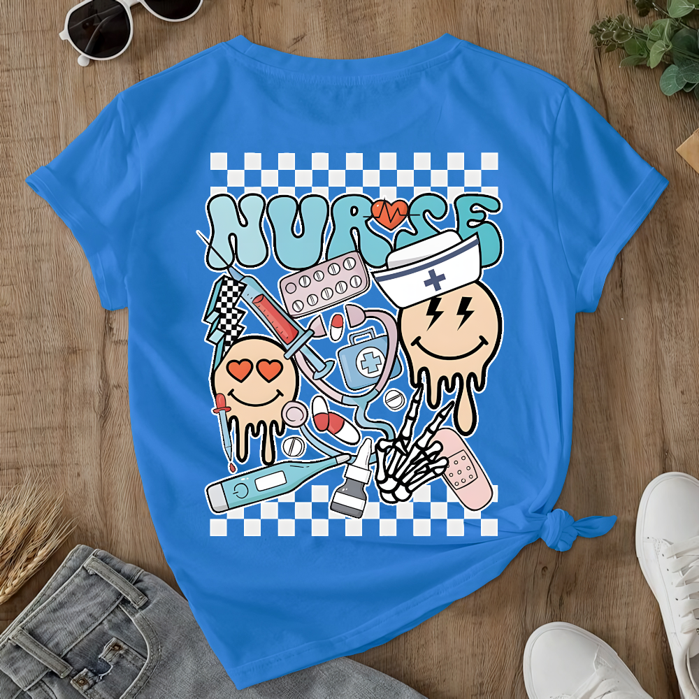 Melting Smiley Face Double-Sided Cotton Printed T-Shirt