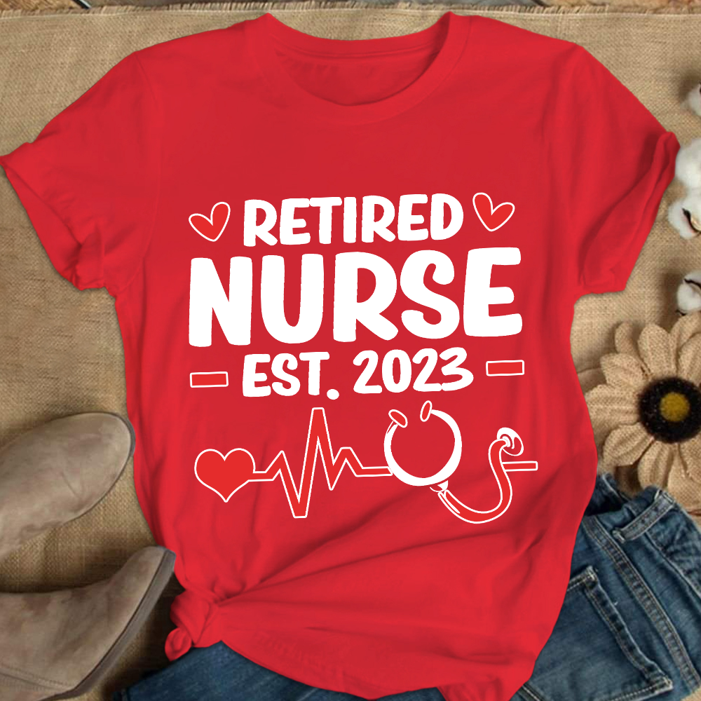 Personalized Nurse Stethoscope Heartbeat Retired 2023 Cotton Nurse T-shirt