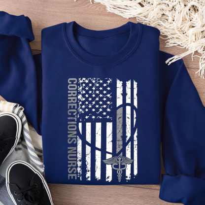 Corrections Nurse Flag Cotton Pullover Sweatshirt