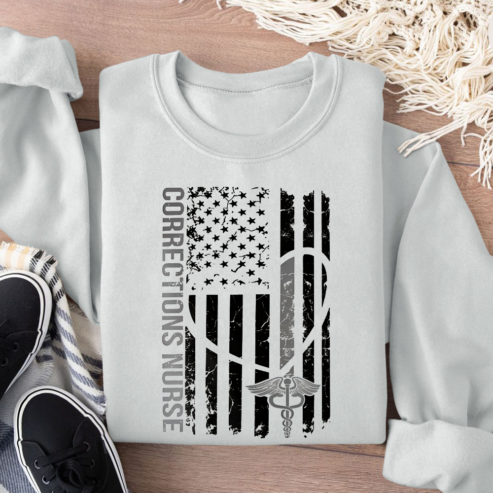 Corrections Nurse Flag Cotton Pullover Sweatshirt