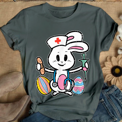 Easter Bunny Nurse Stethoscope Cute Rabbit Cotton Nurse T-shirt