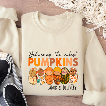 Delivering The Cutest Pumpkins Nurse Cotton Pullover Sweatshirt