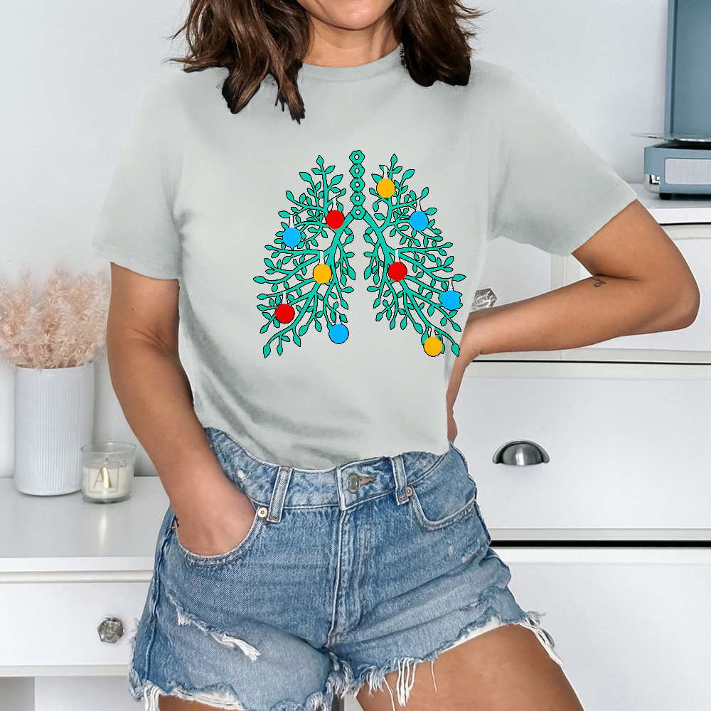 Lungs With Christmas Lights Respiratory Therapist Xmas Cotton Nurse T-shirt