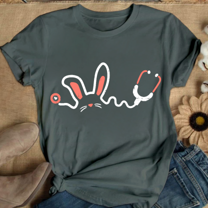Easter Bunny Stethoscope Cotton Nurse T-shirt