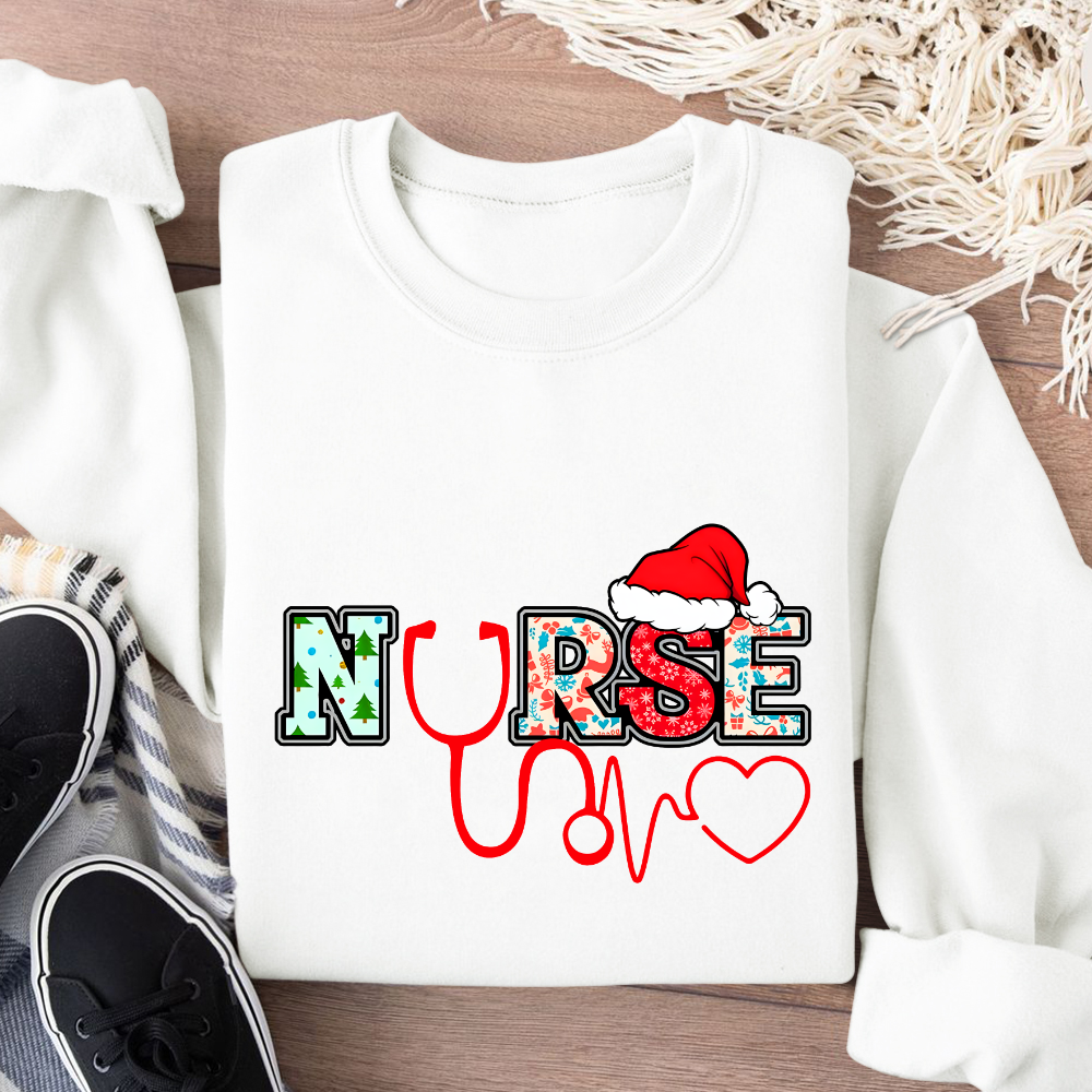 Santa's Favorite Nurse Shirt Christmas Funny Gift Cotton Pullover Sweatshirt
