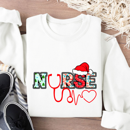 Santa's Favorite Nurse Shirt Christmas Funny Gift Cotton Pullover Sweatshirt