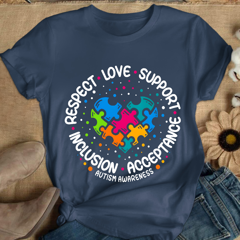 Love Support Acceptance Inclusion Respect Autism Awareness Cotton Nurse T-shirt