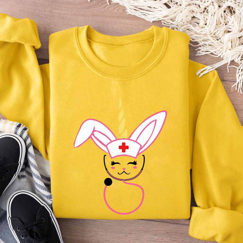 Funny Bunny Nurse Easter Cotton Pullover Sweatshirt