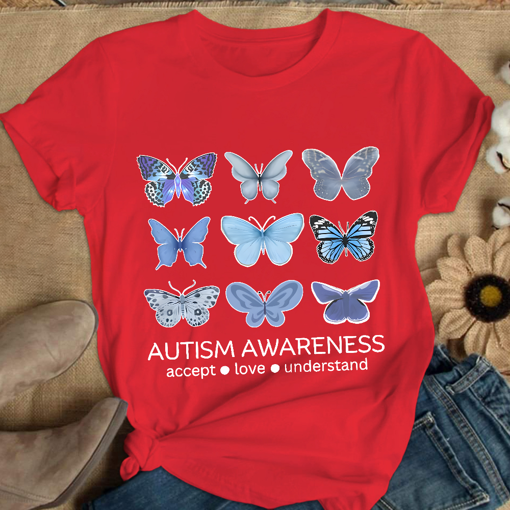Autism Awareness Butterfly Cotton Nurse T-shirt