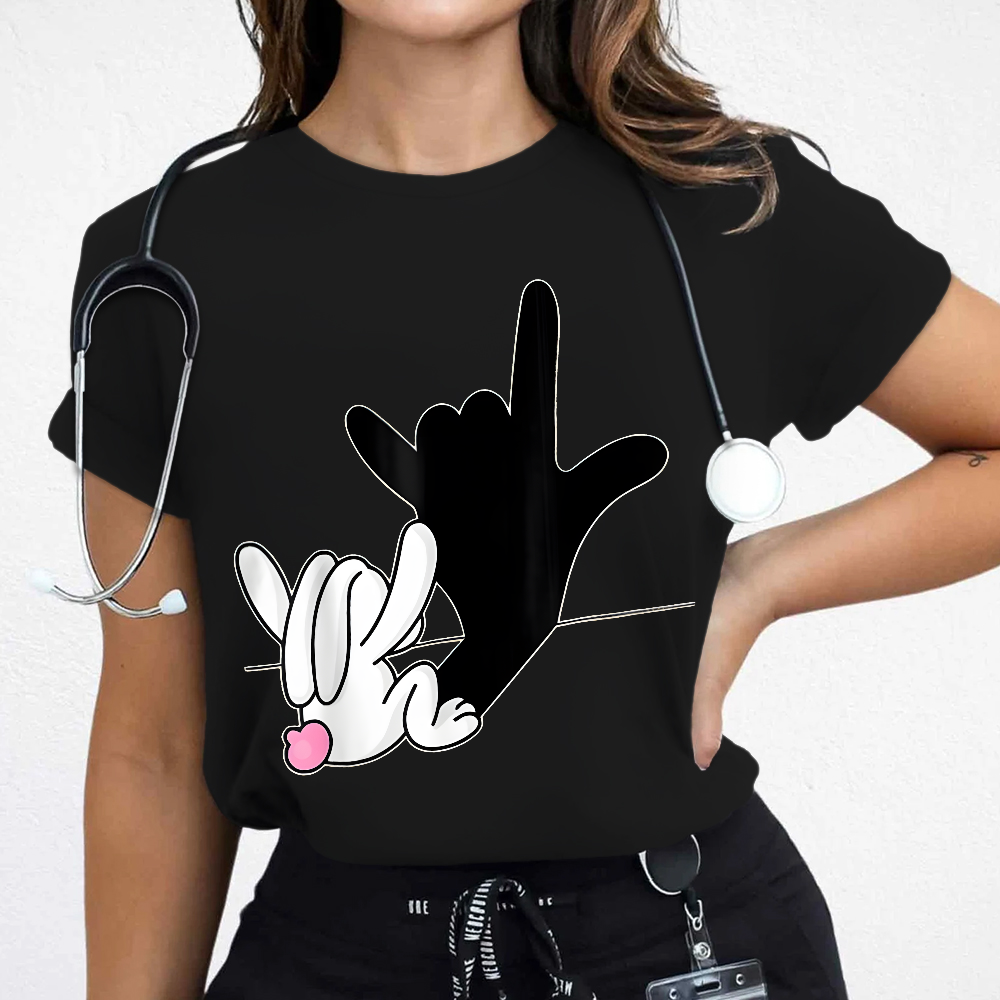 Cute Bunny Powerful Message Sign Language Gift Cotton Nurse T-shirt