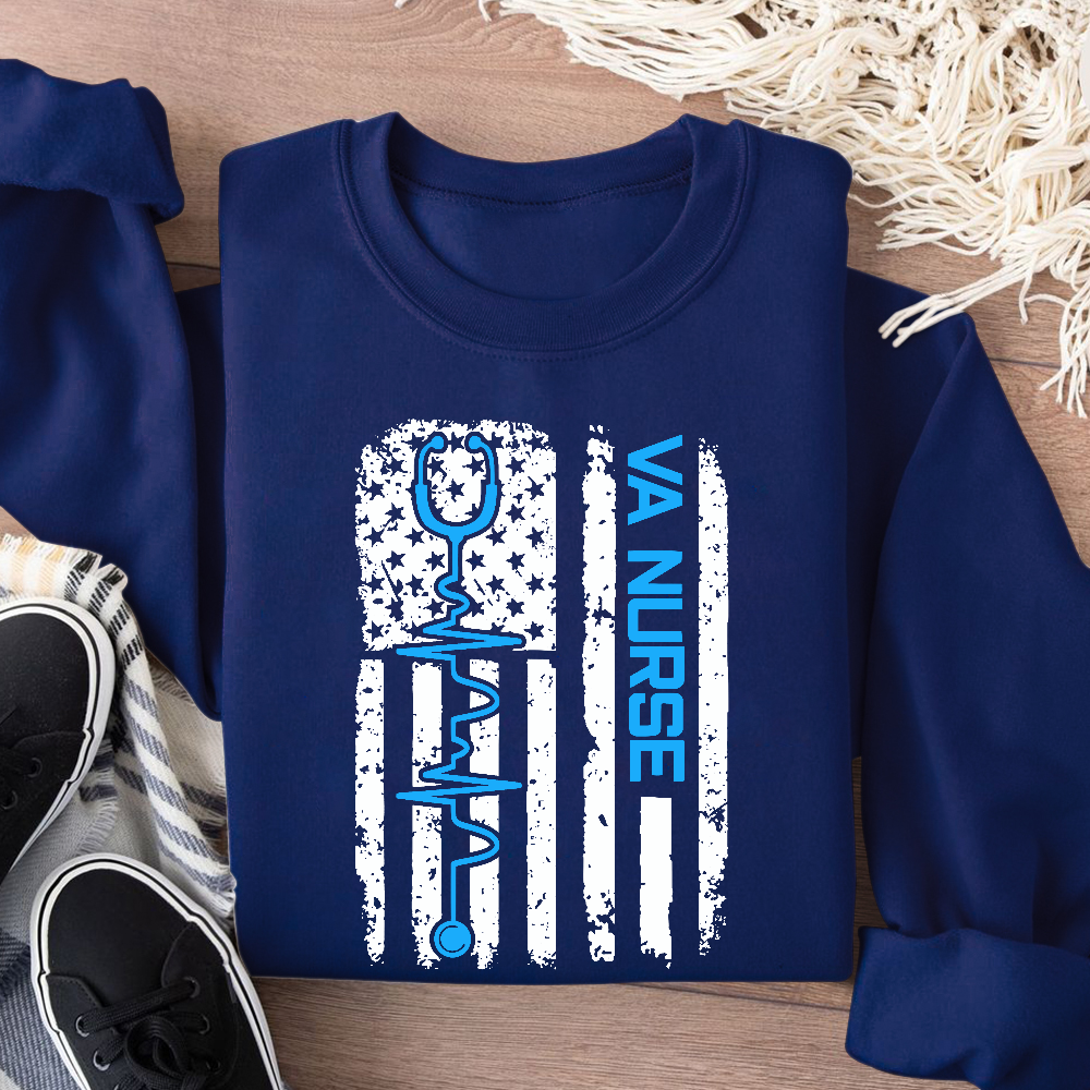 Vintage USA American Flag VA Nurse Patriotic Nursing Gifts Cotton Pullover Sweatshirt