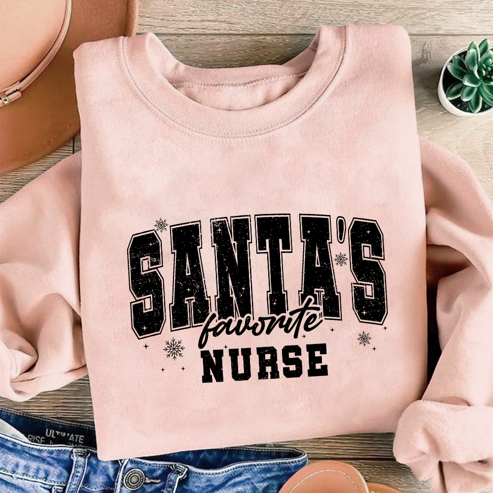 Santas's Favorite Nurse Cotton Pullover Sweatshirt