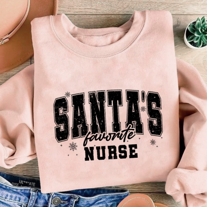 Santas's Favorite Nurse Cotton Pullover Sweatshirt
