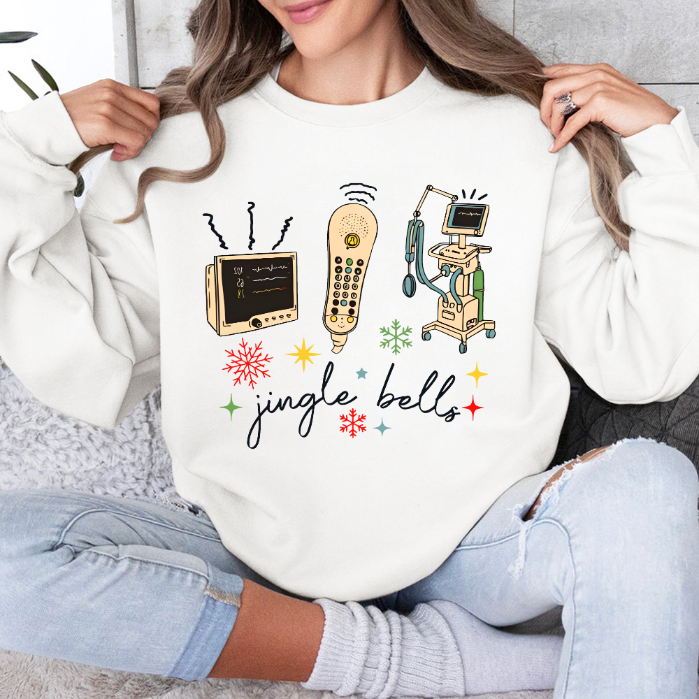 Jingle Bells ICU Nurse Xmas Cotton Pullover Sweatshirt