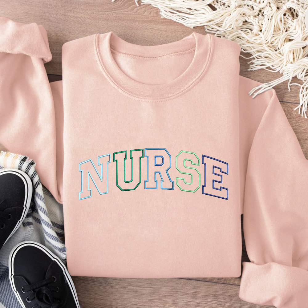Personalized Embroidered Nurse Text Print Embroidered Crew Neck Sweatshirt