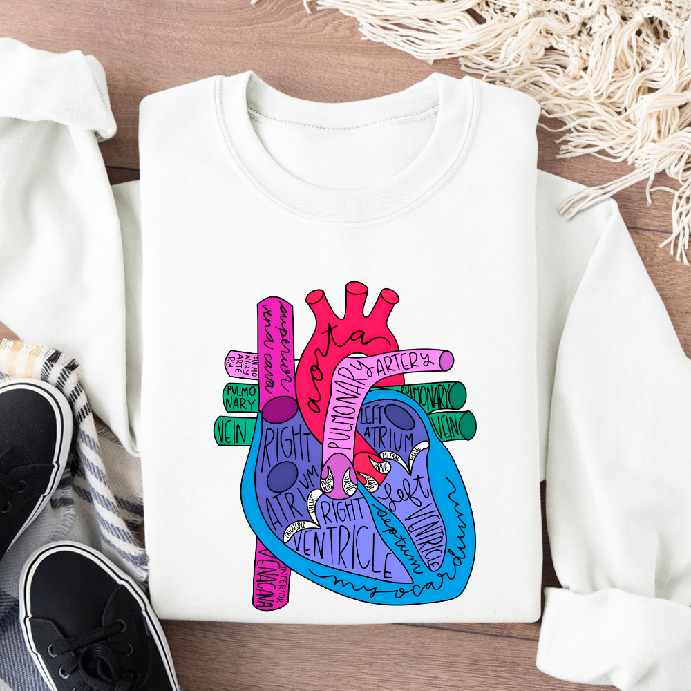 Heart Art Print Cotton Pullover Sweatshirt