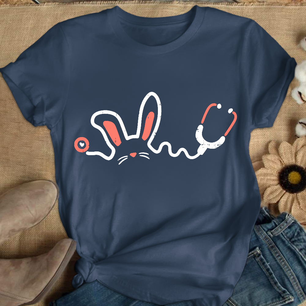 Easter Bunny Stethoscope Cotton Nurse T-shirt