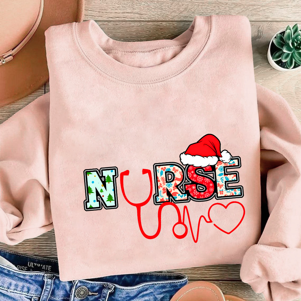 Santa's Favorite Nurse Shirt Christmas Funny Gift Cotton Pullover Sweatshirt