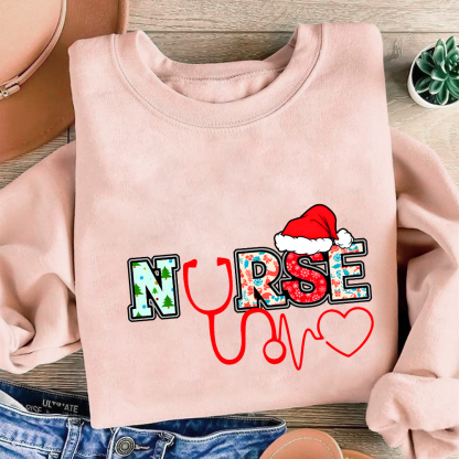 Santa's Favorite Nurse Shirt Christmas Funny Gift Cotton Pullover Sweatshirt