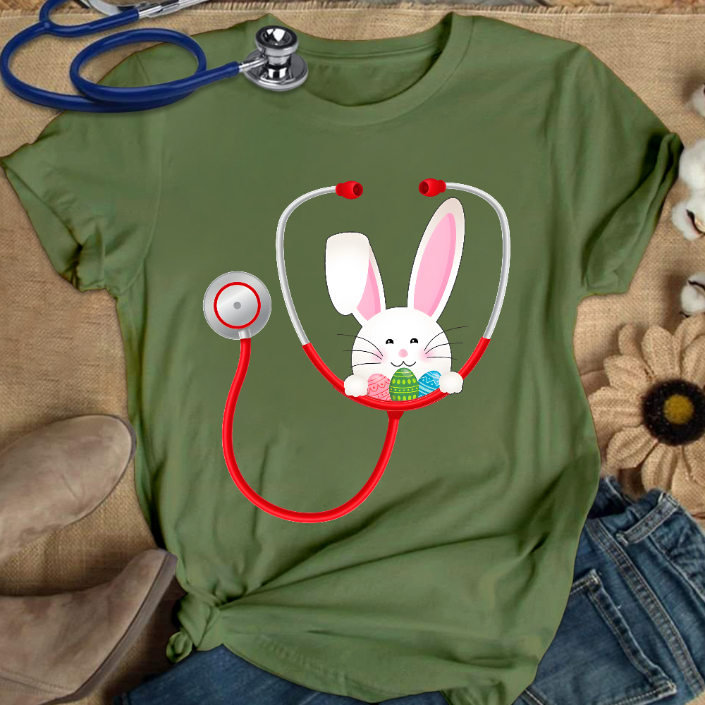 Easter Bunny Stethoscope Cotton Nurse T-shirt