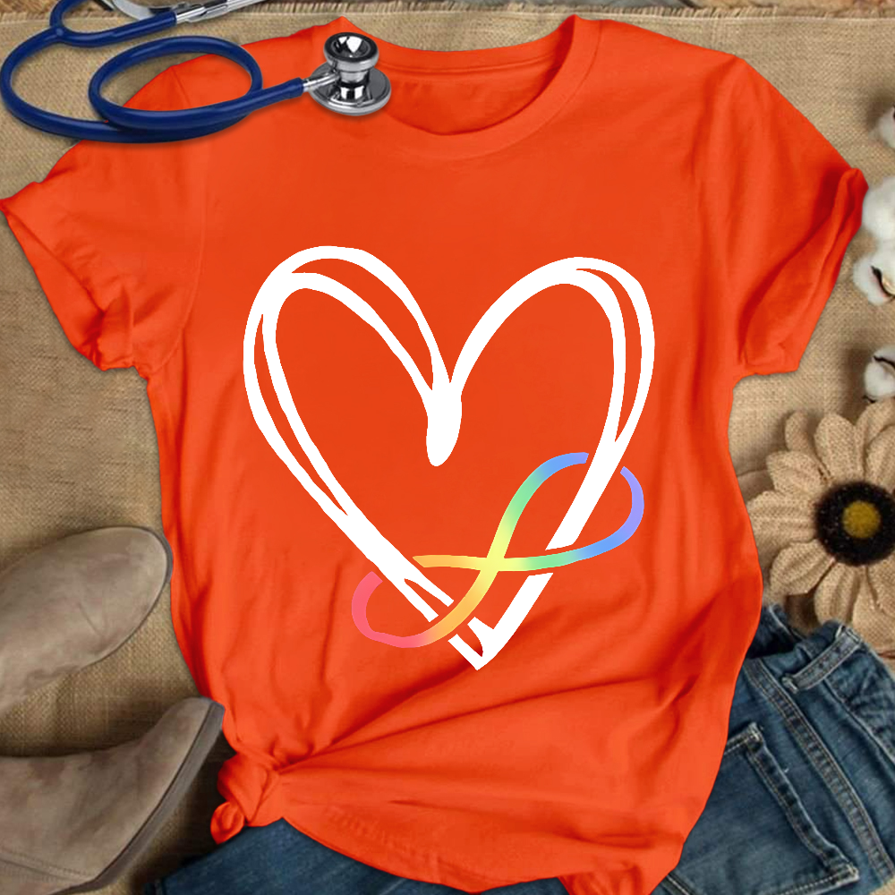 Infinity Heart Autism Awareness Love Needs No Words Cotton Nurse T-shirt