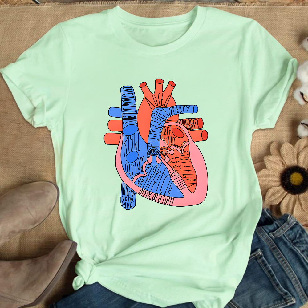 Labeled Heart Anatomy Cotton Nurse T-shirt