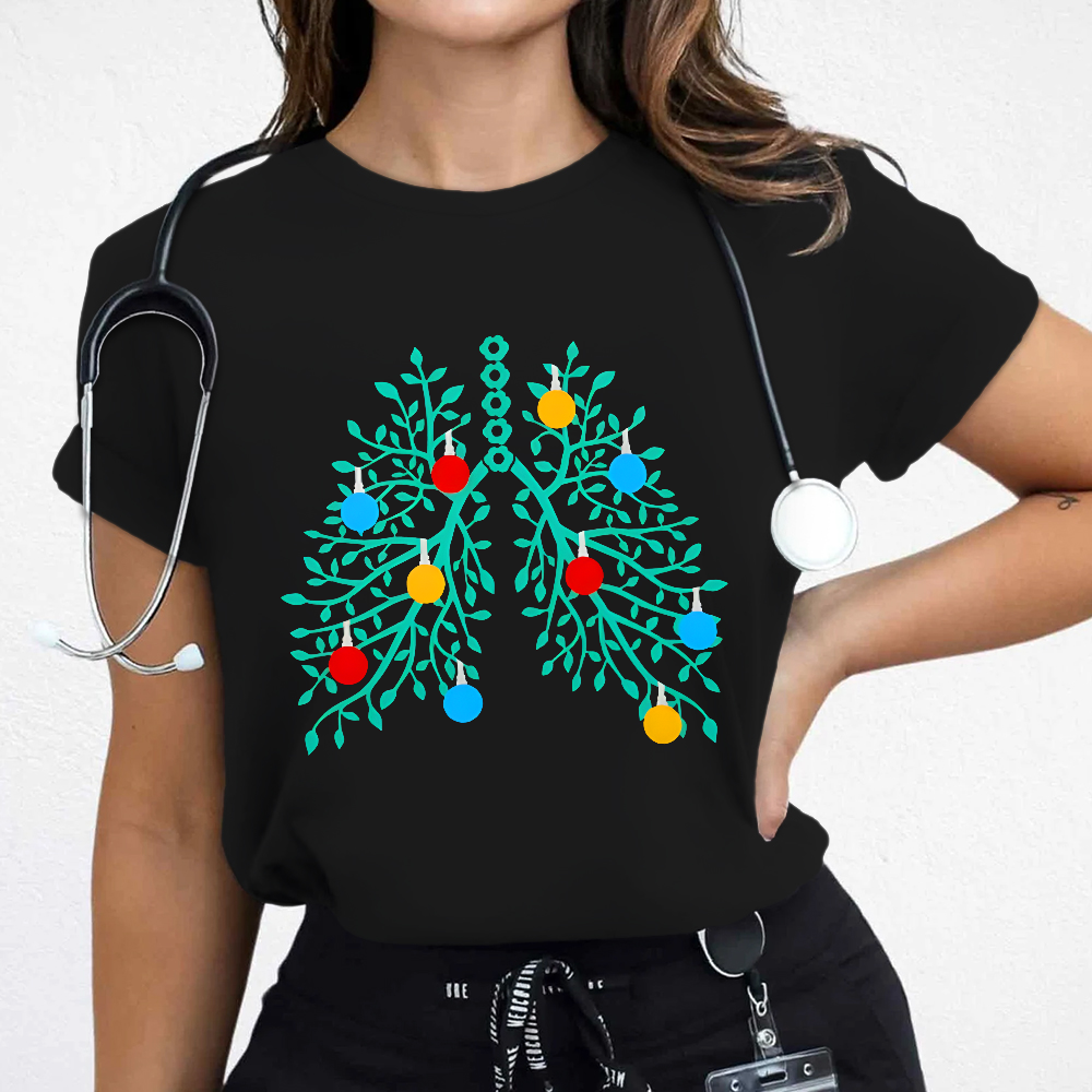 Lungs With Christmas Lights Respiratory Therapist Xmas Cotton Nurse T-shirt