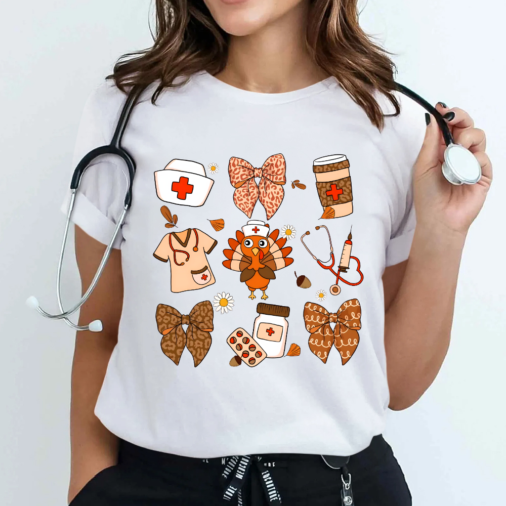 Cute Funny Nurse Thanksgiving Cotton Nurse T-shirt