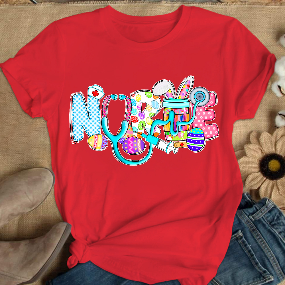 Easter Gnomes Cute Bunny Cotton Nurse T-shirt