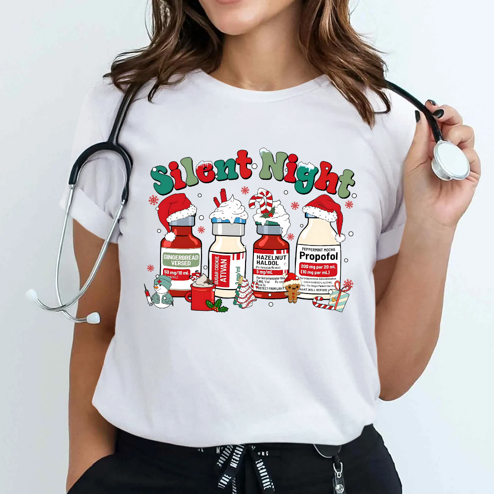 Santa's Helpers Silent Night Cotton Nurse T-shirt