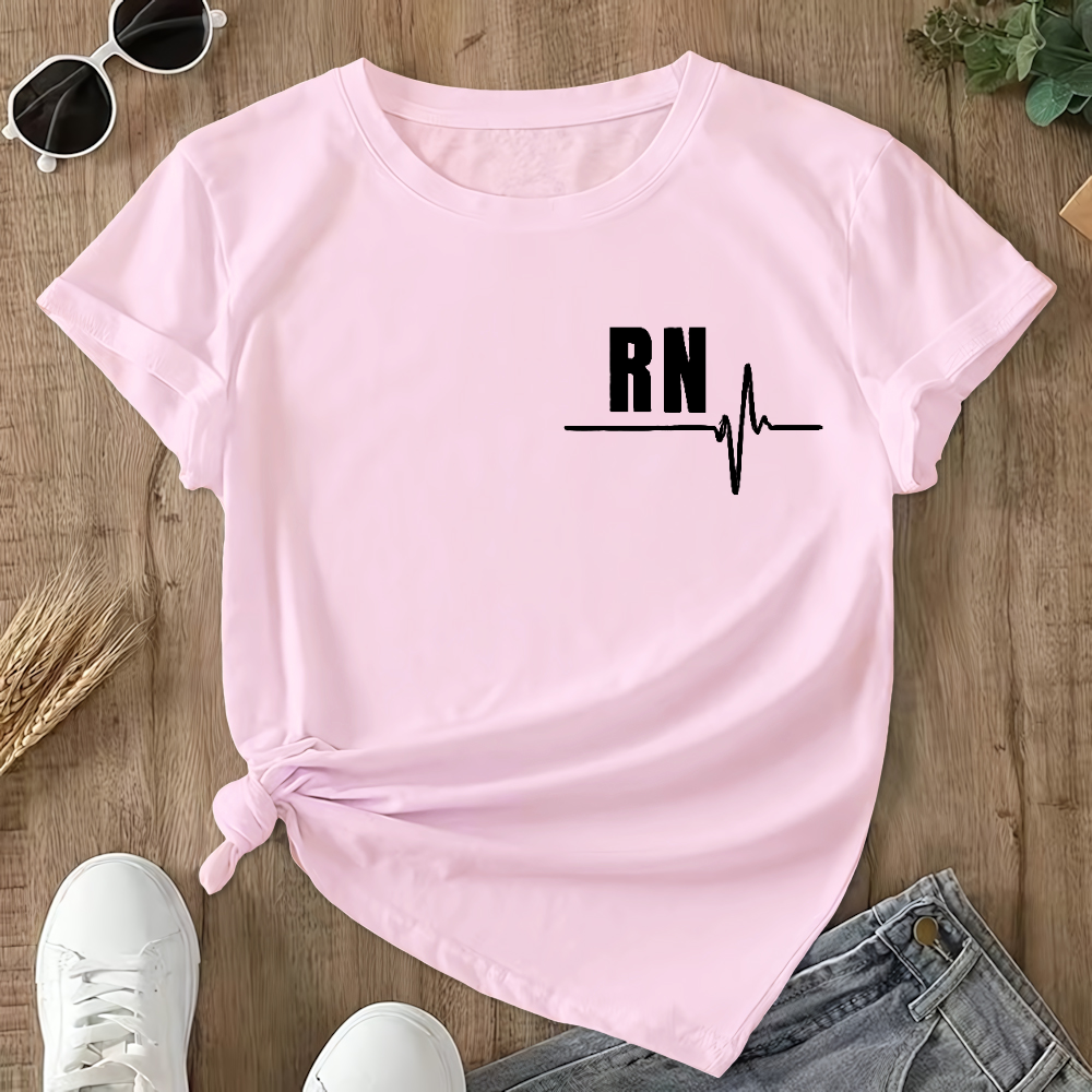 Rn Registered Nursing Nurse Healthcare Ekg Flag Double-Sided Cotton Printed T-Shirt