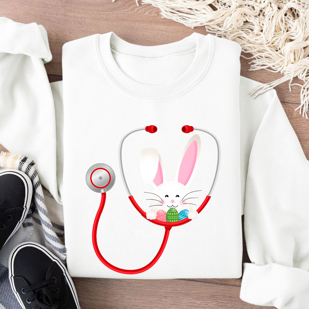 Easter Bunny Stethoscope Cotton Pullover Sweatshirt