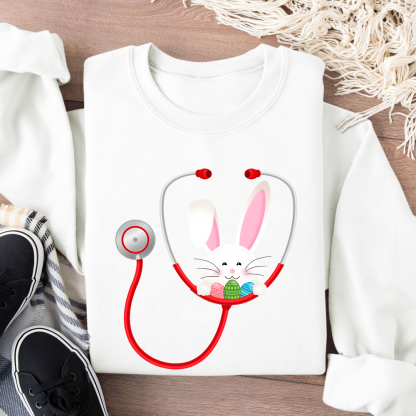 Easter Bunny Stethoscope Cotton Pullover Sweatshirt