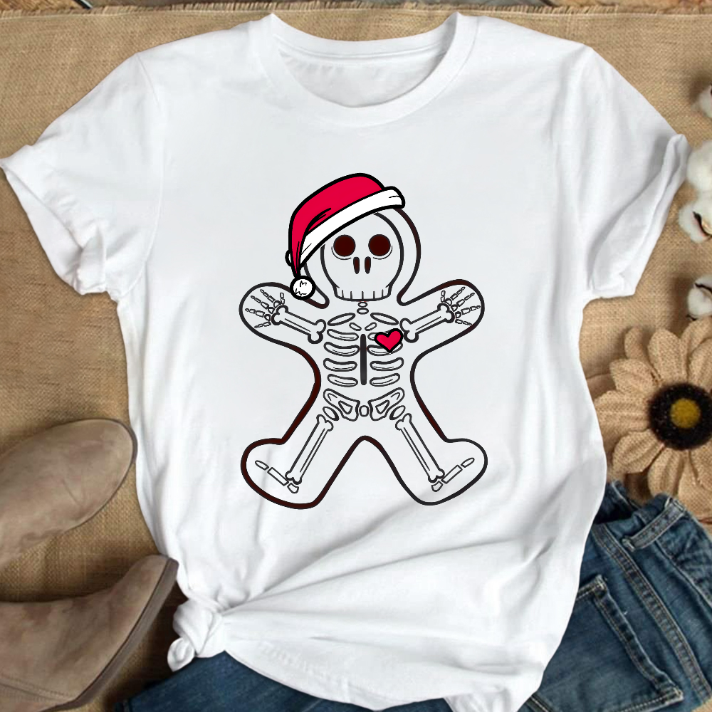 Christmas Gingerbread Man X-Ray Cookie Skeleton Wearing A Santa Hat Classic Cotton Nurse T-shirt