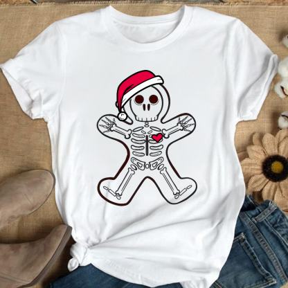 Christmas Gingerbread Man X-Ray Cookie Skeleton Wearing A Santa Hat Classic Cotton Nurse T-shirt
