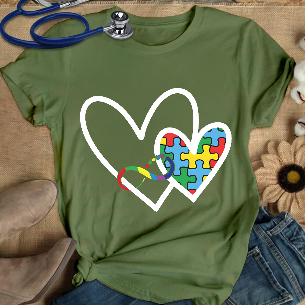 Autism Colorful Heart Cotton Nurse T-shirt