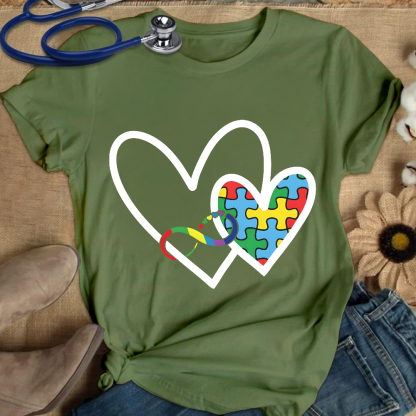 Autism Colorful Heart Cotton Nurse T-shirt