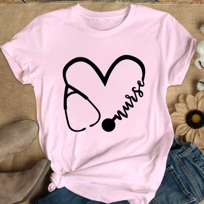 Nurse Heart Print Cotton Nurse T-shirt