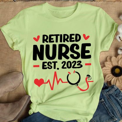 Personalized Nurse Stethoscope Heartbeat Retired 2023 Cotton Nurse T-shirt