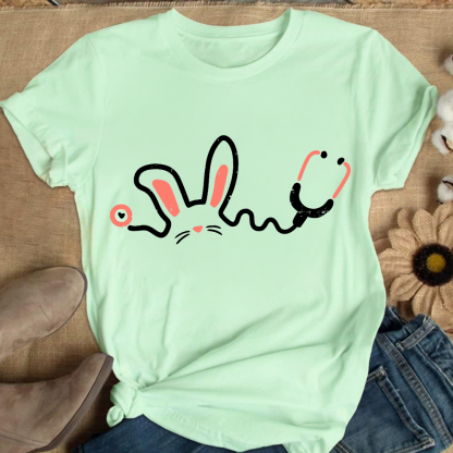 Easter Bunny Stethoscope Cotton Nurse T-shirt