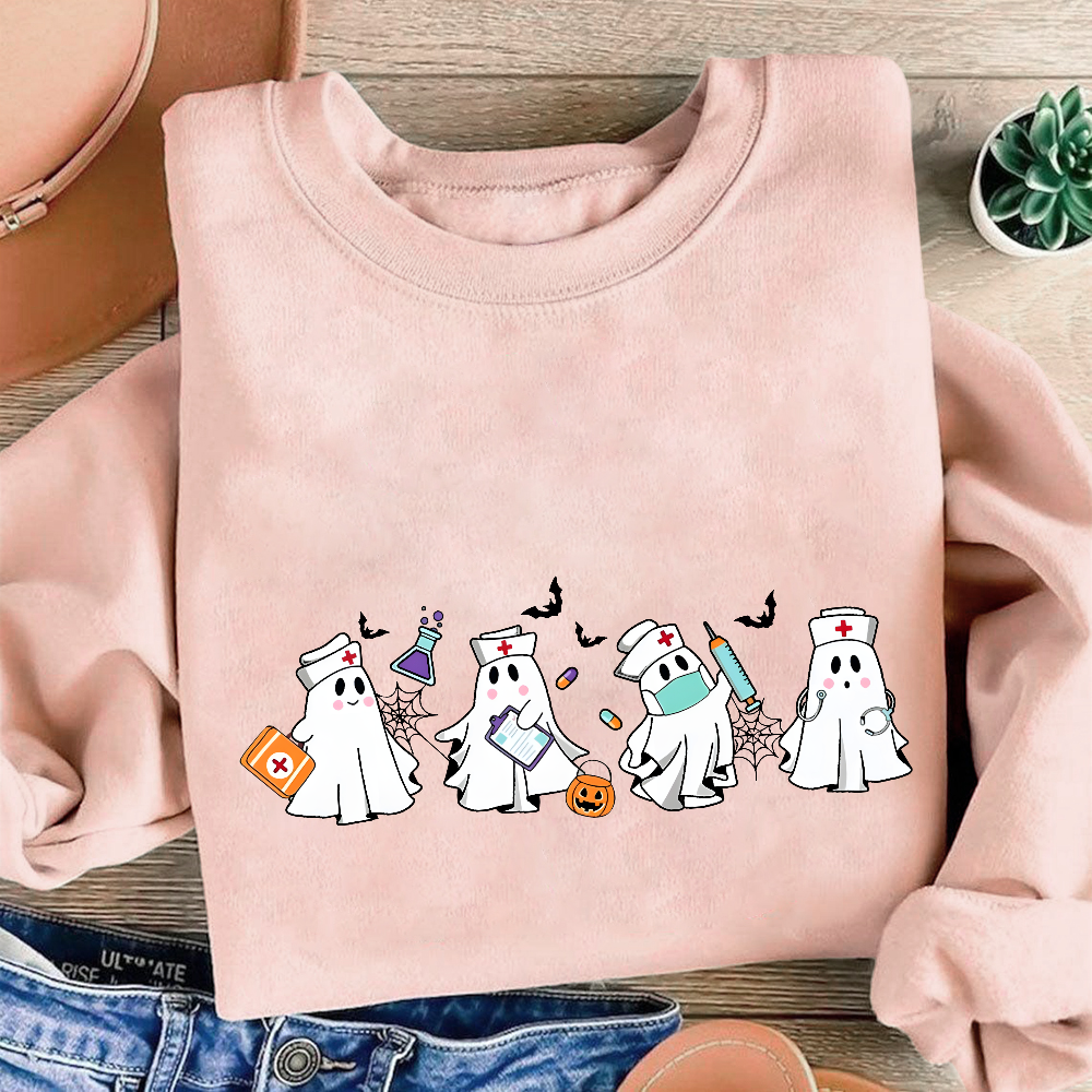 Ghost Nurse Cotton Pullover Sweatshirt