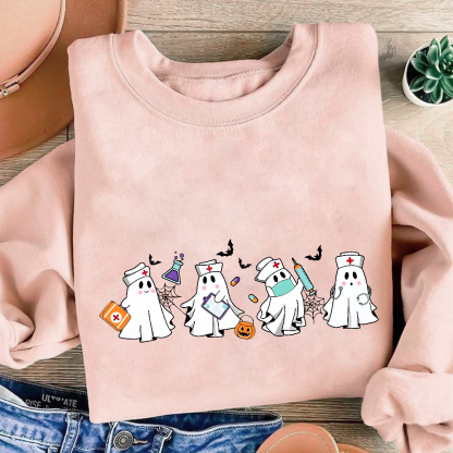 Ghost Nurse Cotton Pullover Sweatshirt