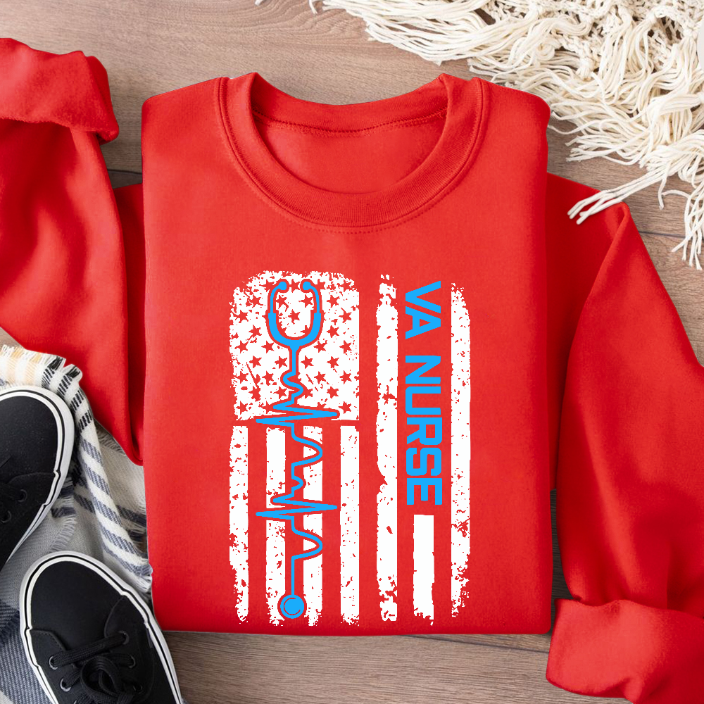 Vintage USA American Flag VA Nurse Patriotic Nursing Gifts Cotton Pullover Sweatshirt