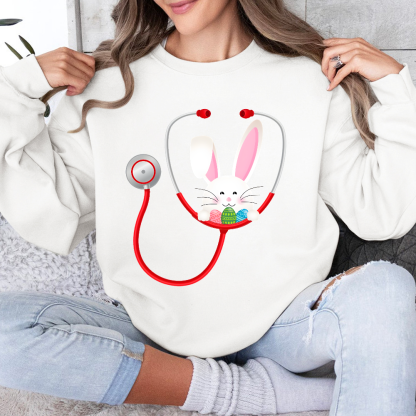 Easter Bunny Stethoscope Cotton Pullover Sweatshirt