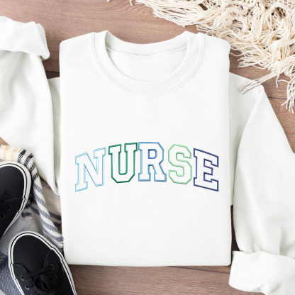 Personalized Embroidered Nurse Text Print Embroidered Crew Neck Sweatshirt