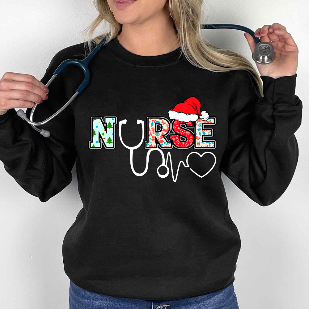 Santa's Favorite Nurse Shirt Christmas Funny Gift Cotton Pullover Sweatshirt